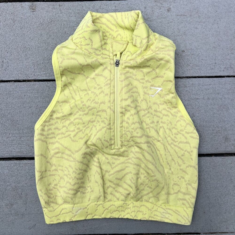 Gymshark Adapt Animal Seamless Crop 1/2 Zip Yellow-Size S